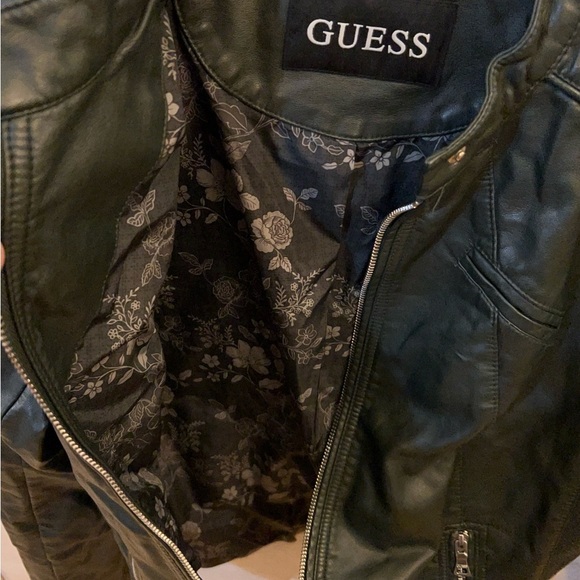 GUESS Women's Faux-Leather Moto Dark Green  Jacket - Picture 5 of 16